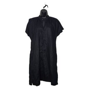 Lands End 100% Linen Dress Size Small Dolman Black V-Neck Classic Resort